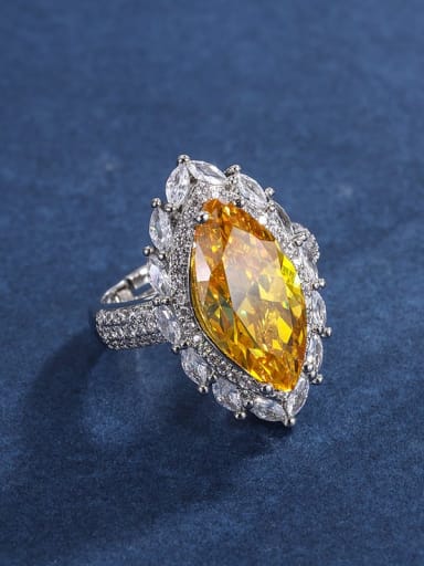 Yellow Diamond Ring Brass Cubic Zirconia Geometric Luxury Cocktail Ring
