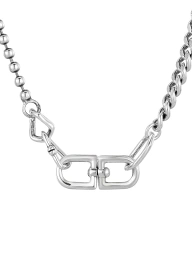 925 Sterling Silver Geometric Vintage Asymmetrical  Chain  Necklace