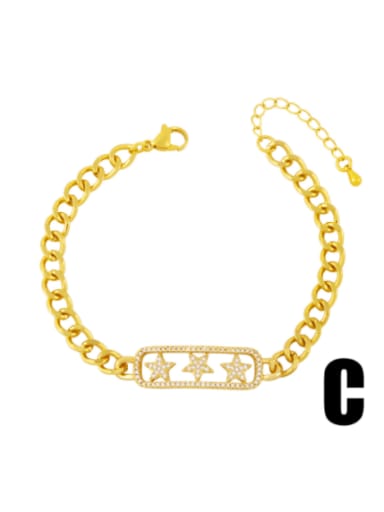 Brass Cubic Zirconia Star Hip Hop Link Bracelet