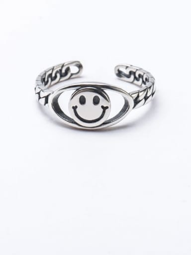 925 Sterling Silver Vintage  Smiling Face Band Ring