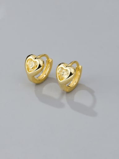 Gold 925 Sterling Silver Cubic Zirconia Heart Minimalist Huggie Earring
