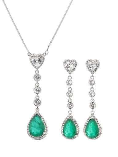 Brass Cubic Zirconia Vintage Water Drop  Earring and Necklace Set