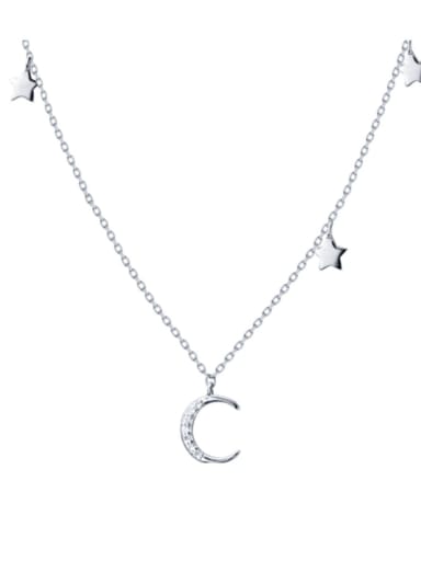 925 Sterling Silver Rhinestone Star Moon Minimalist Choker Necklace