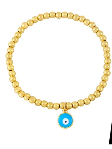 A (blue eyes) Brass Enamel Flower Vintage Beaded Bracelet