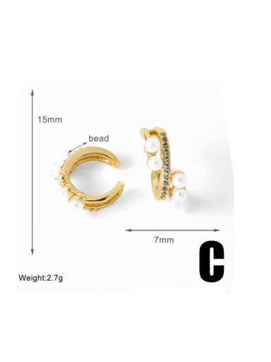 C Brass Imitation Pearl Geometric Minimalist Clip Earring