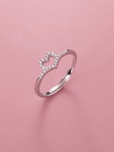Silver 925 Sterling Silver Cubic Zirconia Heart Dainty Band Ring