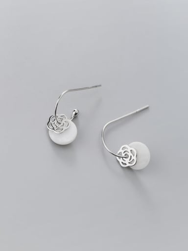platinum 925 Sterling Silver Shell Flower Minimalist Hook Earring