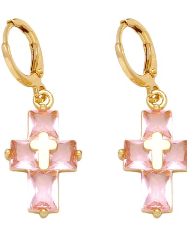 Pink Brass Cubic Zirconia Cross Hip Hop Huggie Earring