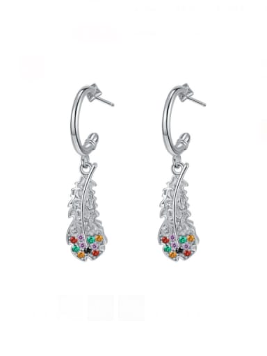 925 Sterling Silver Cubic Zirconia Feather Vintage Drop Earring