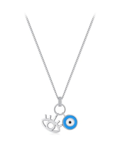 RHN1370 925 Sterling Silver Cubic Zirconia Evil Eye Minimalist Necklace
