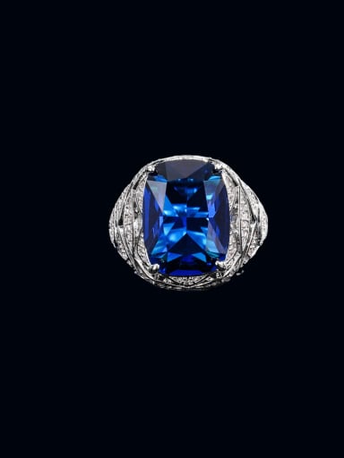 Royal Blue Ring Brass Cubic Zirconia Multi Color Square Luxury Cocktail Ring