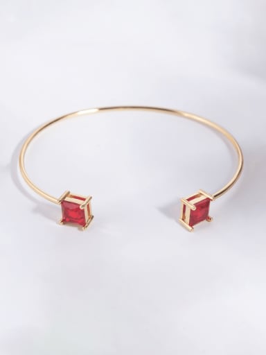 Red Glass Bracelet Brass Glass Stone Geometric Minimalist Cuff Bangle