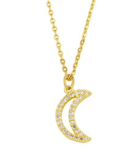 D Brass Cubic Zirconia Moon Minimalist Necklace