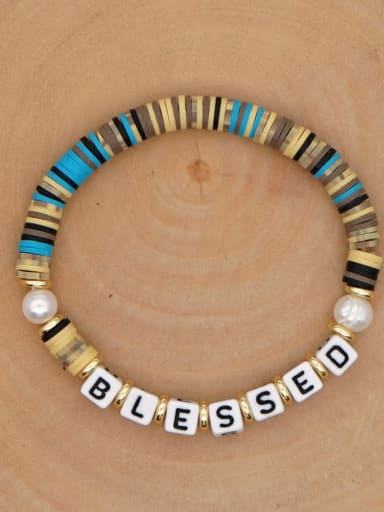 Stainless steel Freshwater Pearl Multi Color Polymer Clay Letter Bohemia Handmade Weave Bracelet