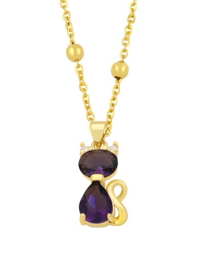 purple Brass Cubic Zirconia  Vintage Cat Pendant Necklace