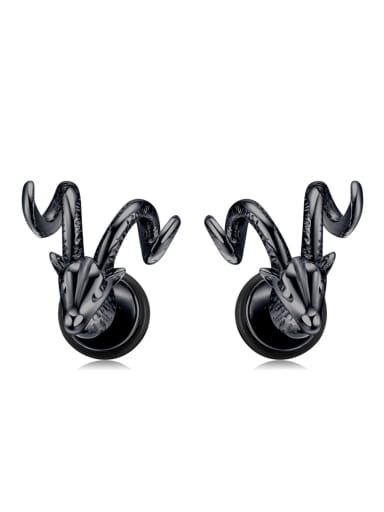 791 steel earrings black Titanium Steel Animal sheep head Hip Hop Stud Earring