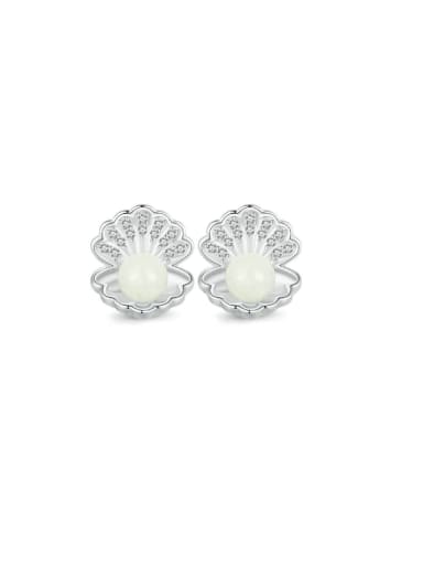 925 Sterling Silver Natural Stone Cute Shell Stud Earring