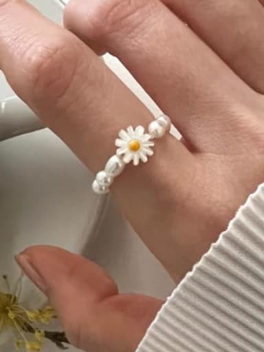 Freshwater Pearl Flower Minimalist Band Ring
