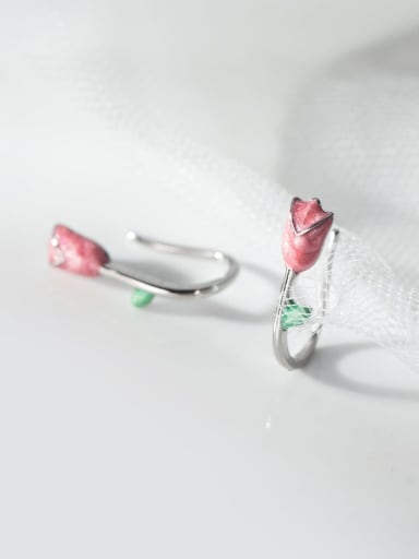 925 Sterling Silver Enamel Flower Cute Hook Earring