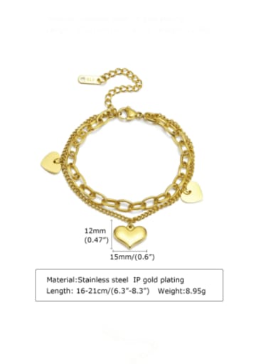 BR 1239 gold Titanium Steel Imitation Pearl Heart Vintage Strand Bracelet