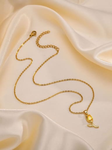 Gold 45+ 5cm Brass Cubic Zirconia Flower Minimalist Necklace