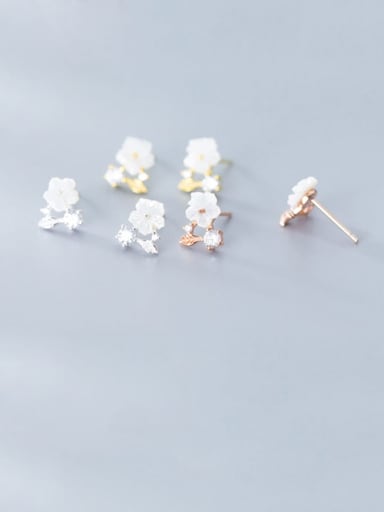 925 Sterling Silver White Acrylic Flower Minimalist Stud Earring
