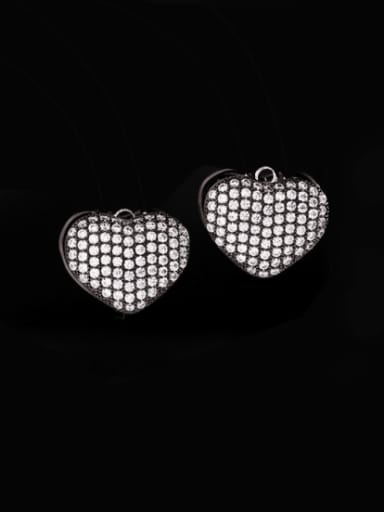 Gun black white Brass Cubic Zirconia Heart Vintage Cluster Earring