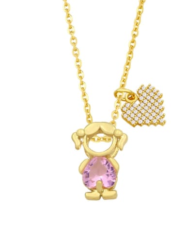B (girl pink) Brass Cubic Zirconia Enamel Angel Cute Necklace