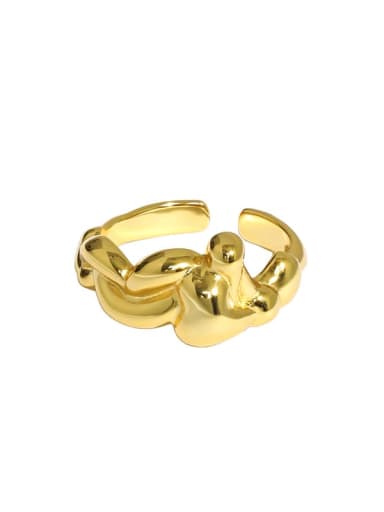 Gold [14 adjustable] 925 Sterling Silver Irregular Vintage Band Ring