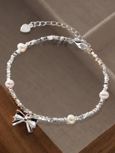 custom 925 Sterling Silver Imitation Pearl Bowknot Minimalist Bracelet