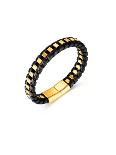 PH1561 Leather Bracelet Gold Buckle Stainless steel Artificial Leather Weave Hip Hop Band Bangle