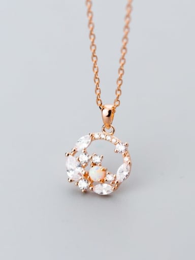 925 Sterling Silver Cubic Zirconia  Round  Flowers Dainty Pendant  Necklace