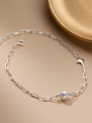 Star Minimalist 925 Sterling Silver Imitation Pearl Anklet