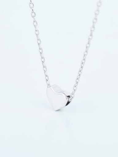 Platinum 925 Sterling Silver Smooth Heart Minimalist  Pendant Necklace