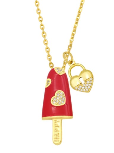 red Brass Cubic Zirconia Enamel Heart Minimalist Necklace