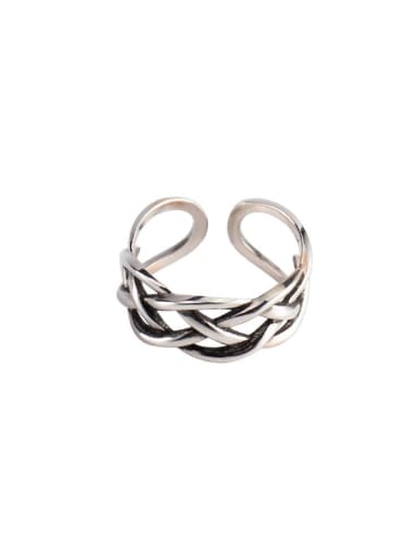 925 Sterling Silver Irregular Vintage Weave cross Band Ring