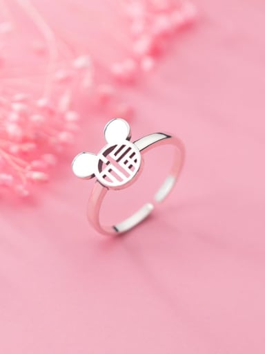 925 Sterling Silver Minimalist Hollow Mouse  Free Size Ring