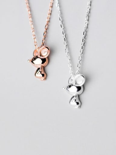 925 Sterling Silver  Cute Smooth Mouse   Pendant Necklace