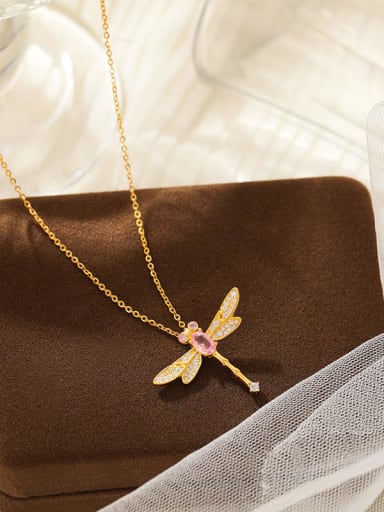 NS1056 gold 925 Sterling Silver Cubic Zirconia Dragonfly Dainty Necklace