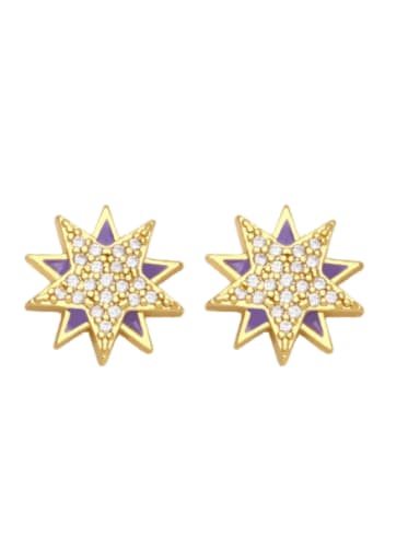 purple Brass Cubic Zirconia  Star Vintage Stud Earring