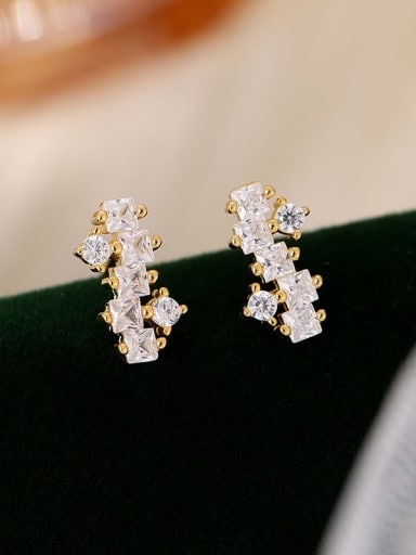 ES2485 Gold+White 925 Sterling Silver Cubic Zirconia Geometric Dainty Stud Earring
