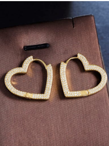 Gold white Brass Cubic Zirconia Heart Luxury Huggie Earring