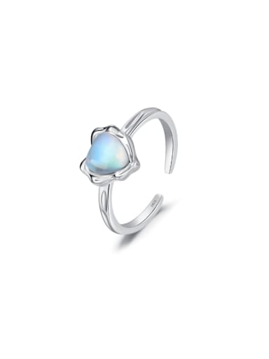 925 Sterling Silver Moonstone+Heart Heart Dainty Band Ring