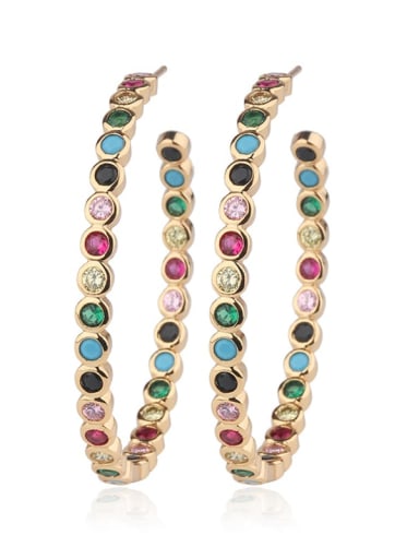 Copper Multi Color Glass stone  Rainbow Statement Hoop Earring