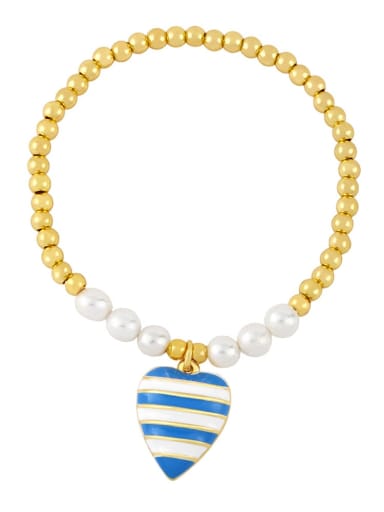 blue Brass Enamel Triangle Vintage Beaded Bracelet