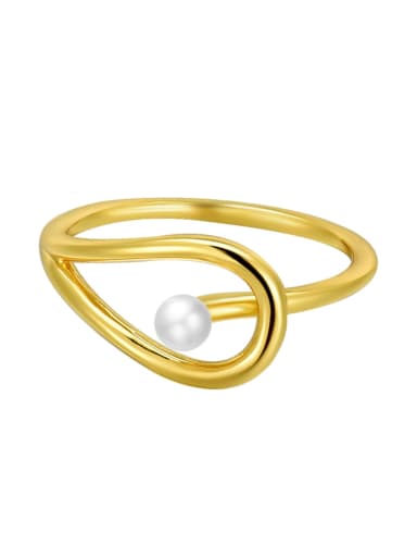 18K Gold 925 Sterling Silver Imitation Pearl Geometric Minimalist Band Ring