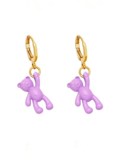 purple Brass Enamel Bear Cute Huggie Earring