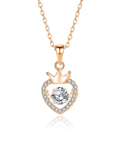FDTD 034  Rose Gold+White  Zircon 925 Sterling Silver Moissanite Heart Dainty Necklace