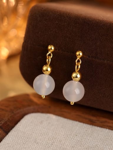 ES2623 [Gold White Agate] 925 Sterling Silver Imitation Pearl Geometric Minimalist Drop Earring