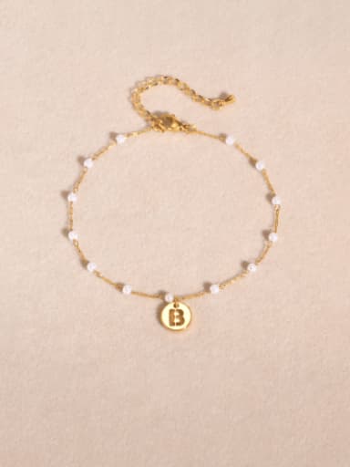 Stainless steel Imitation Pearl  Letter Minimalist  Anklet